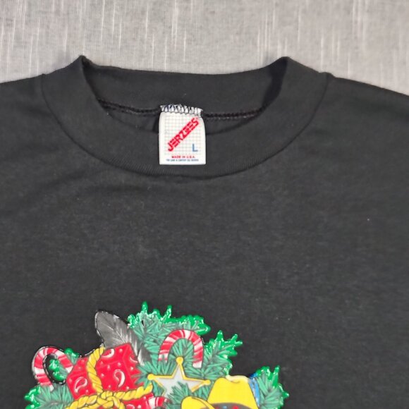 VINTAGE 80s Christmas T-Shirt Size Large Jerzees Single Stitch Handmade Painted - Picture 3 of 11